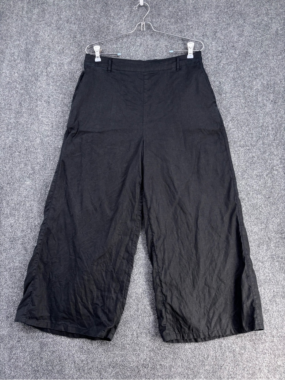 Tahari Black Flax Linen Wide Leg Cropped Pants Women’s L Laganlook Minimalist